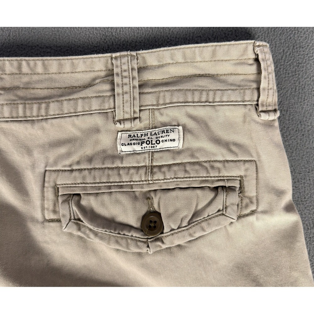 Polo Ralph Lauren Cargo Shorts Mens 38 Beige Khaki Baggy Distressed Logo Y2K - Picture 5 of 11